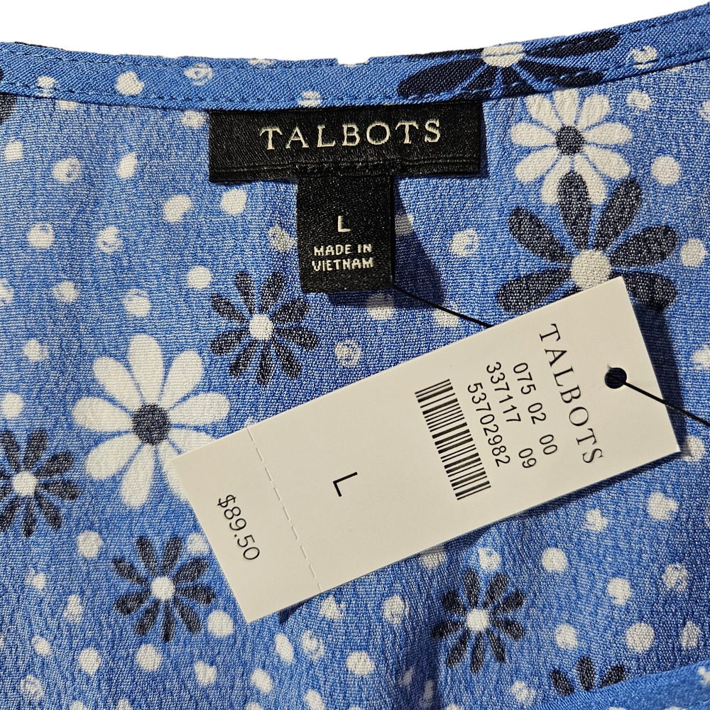 NWT‎ Talbots Bohemian Poet Sleeve Wrap Daisy Flowers & Dots Blouse Sz. L [12-14] - Picture 5 of 7